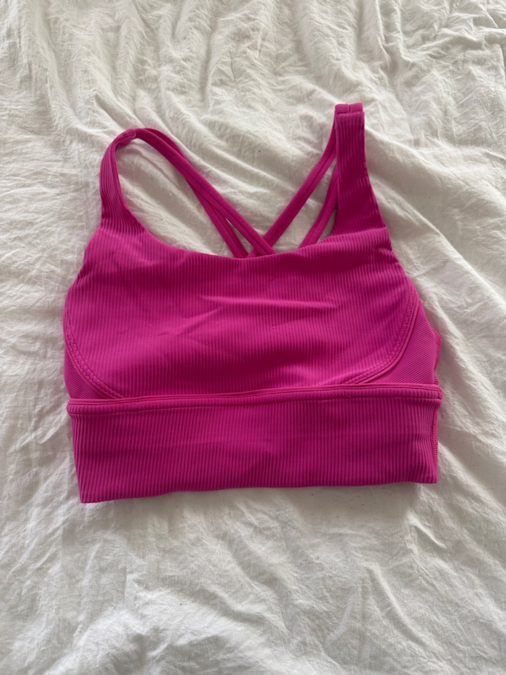 Women’s Hot Pink Ribbed Strappy Sports Bra